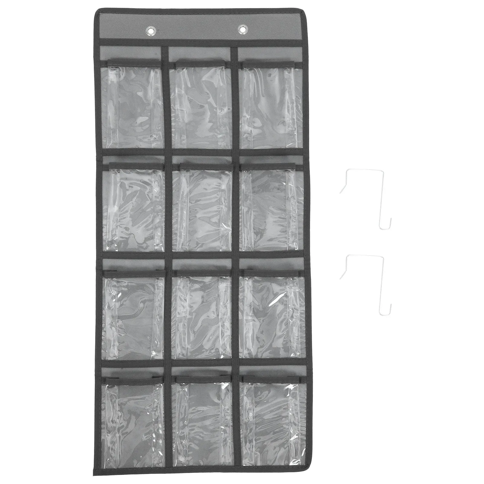

12-Grid Transparent Jewelry Pouch Wall Mount Phone Storage Bag Non-Woven Foldable Classroom Organizer With Metal Rings