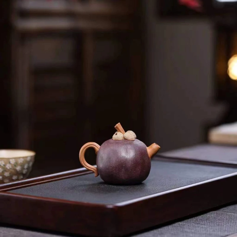 

1pc Dark-red Enameled Pottery Teapot Home Kung Fu Tea Set Purple Clay Teapot Living Room Home Decorations Tea Making Tools