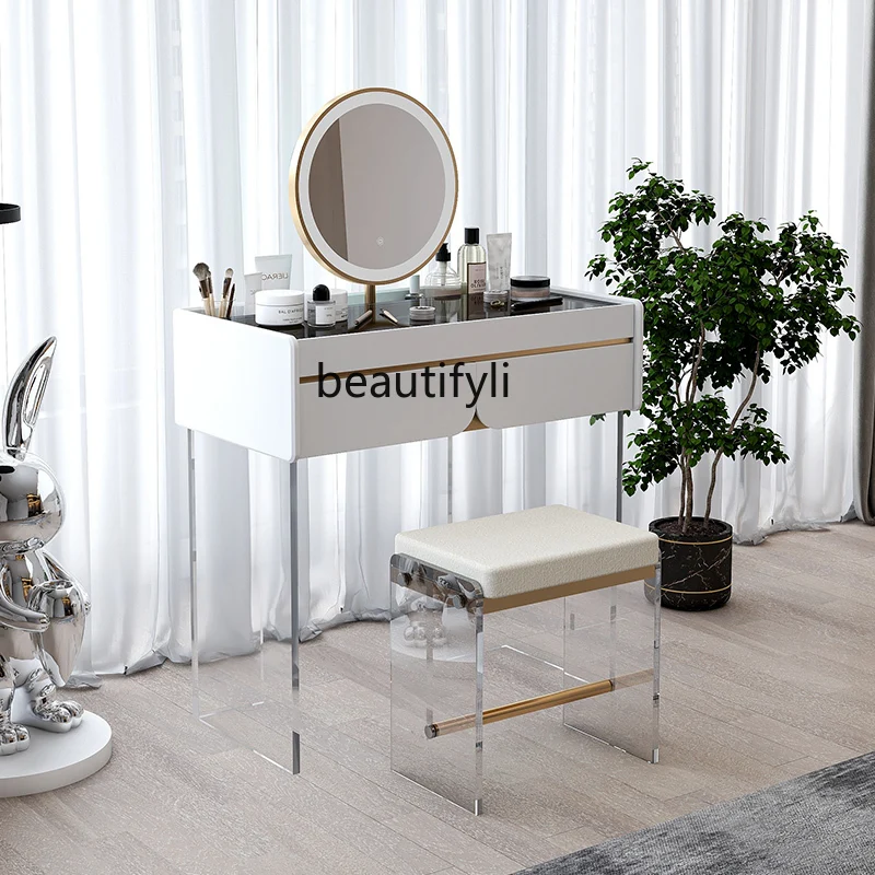 

Acrylic Dresser Bedroom Modern Glass Transparent Countertop Double-Layer Storage Small Apartment Makeup Table