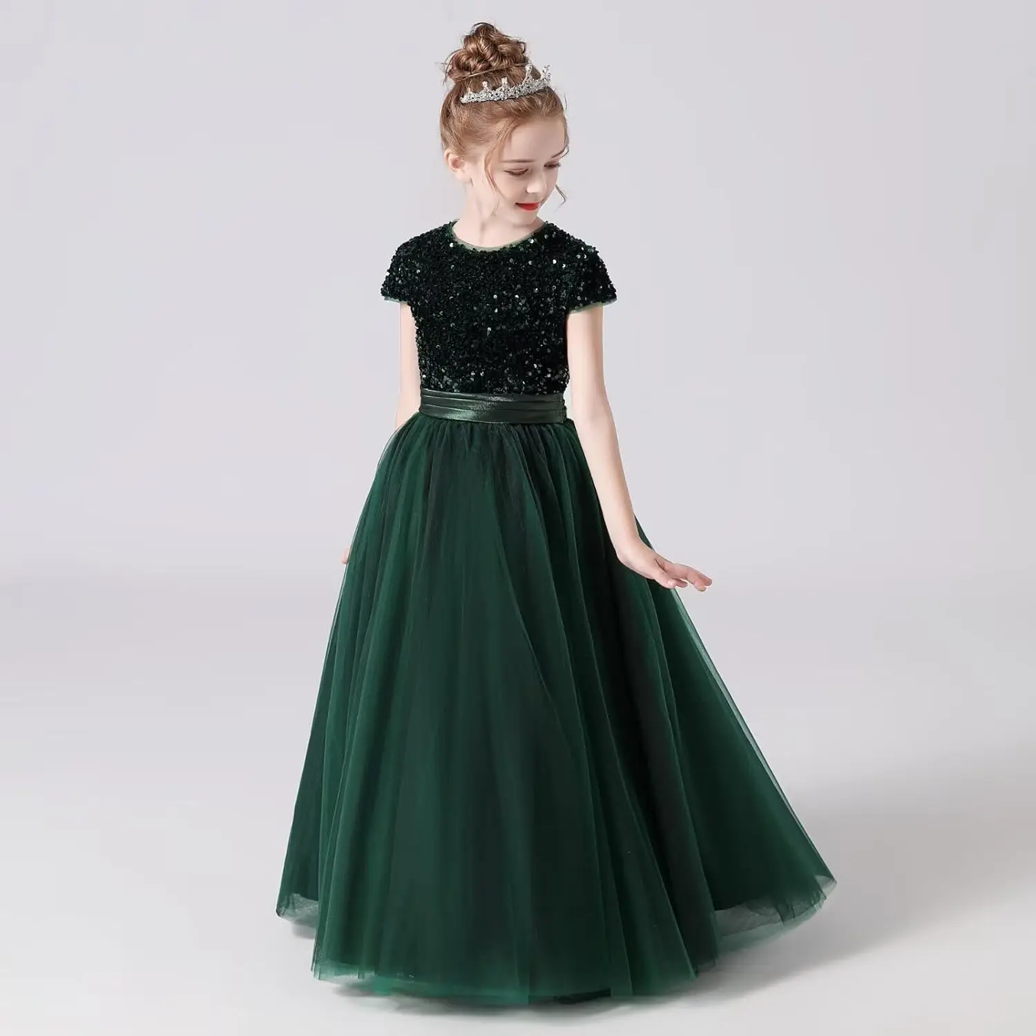 Платья для девочек-цветочниц Свадебные подружки невесты с блестками Прозрачное пышное платье для девочек на день рождения Танцы Торжественное вечернее платье Юбки в пол