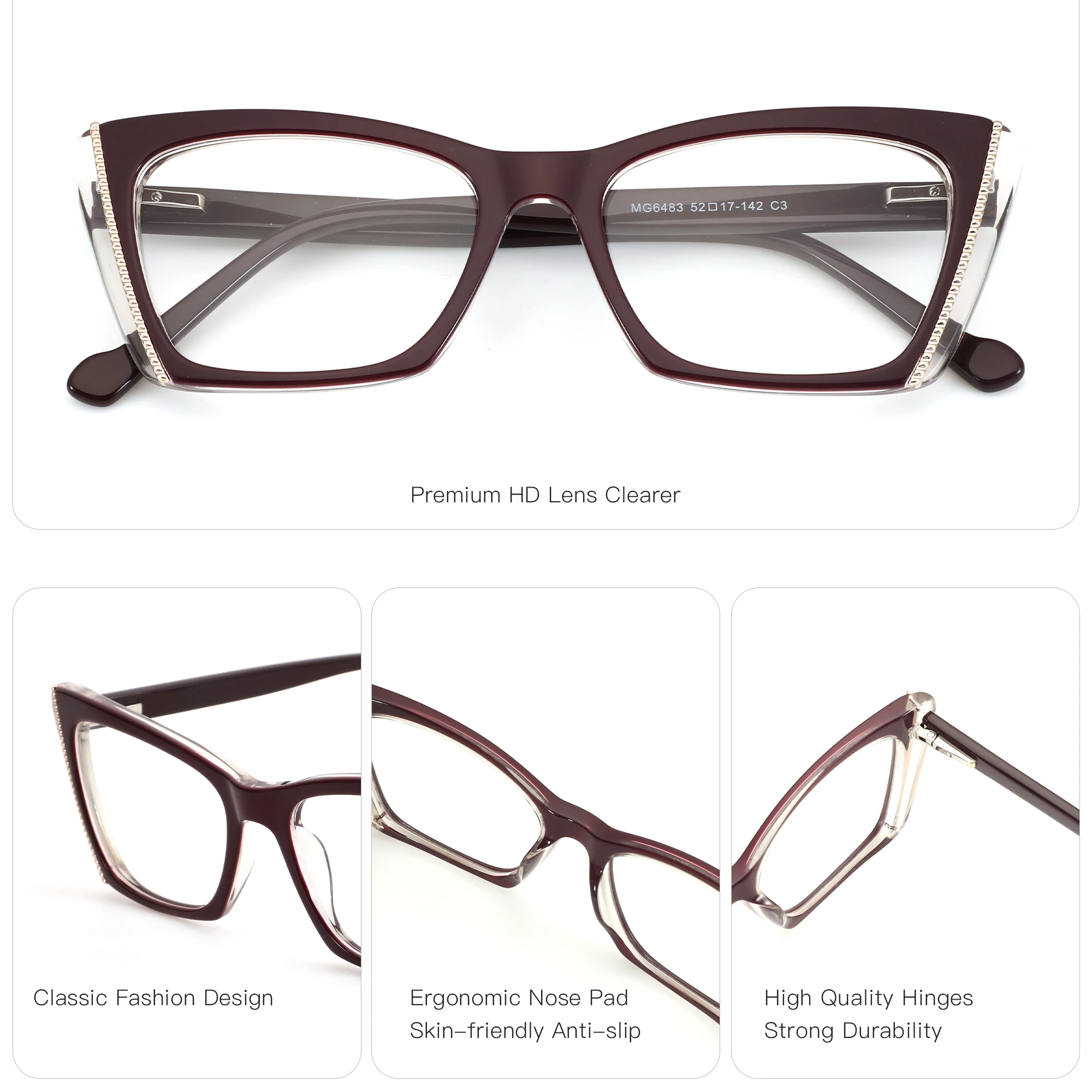 BLUEMOKY S Size Acetate Fashion Butterfly Graduated Progressive Multifocal Glasses Photochromic/Myopia Lenses Woman