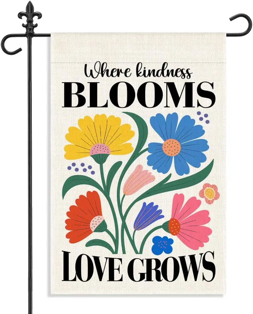 Where Kindness Blooms Love Grows Garden Flag, 12 x 18 Inch Double Sided Decor Flag for Outdoor Farmhouse Garden Yard Front P PPM