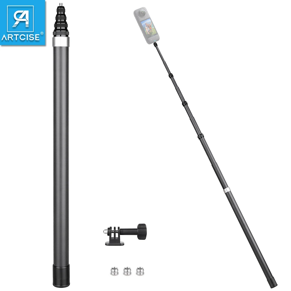ARTCISE ER300 Universal Invisible Selfie Stick, Max 3M Carbon Fiber Extension Monopod for Sports Camera GoPro DJI Lightweight