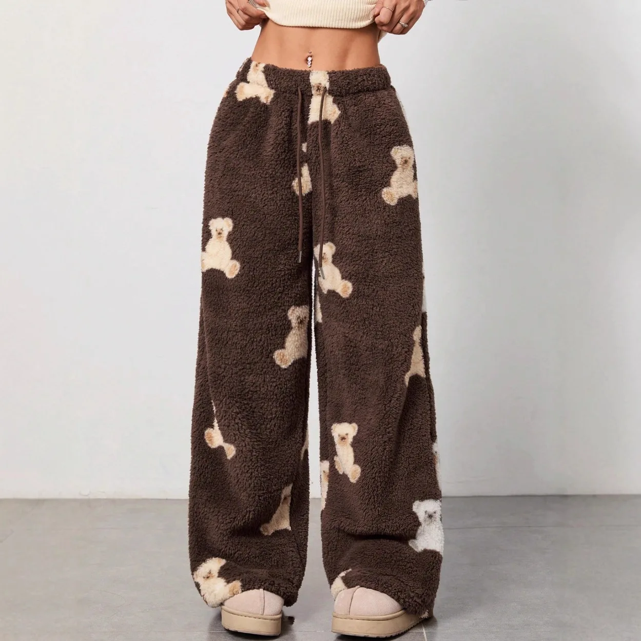 American Retro Camouflage Double-sided Plush Warm Casual Pants Women Winter Street Loose Thickened Harajuku Casual Sports Pants