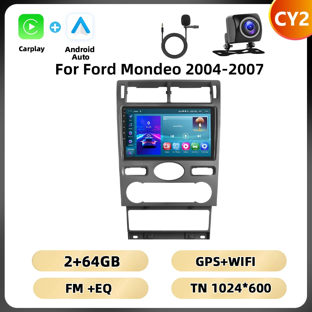 Podofo 9 ''2din Autoradio Voor Ford Mondeo 2004-2007 Multimediaspeler Carplay Android Car Navigation Dsp Ai Voice Bt Car Audio