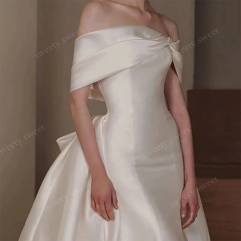 

Graceful Wedding Dress Beading With Satin Mermaid Ball Gown Boat Neck Sleeveless Customized Bride Dress Robe MariéE Satin Bow ﻿