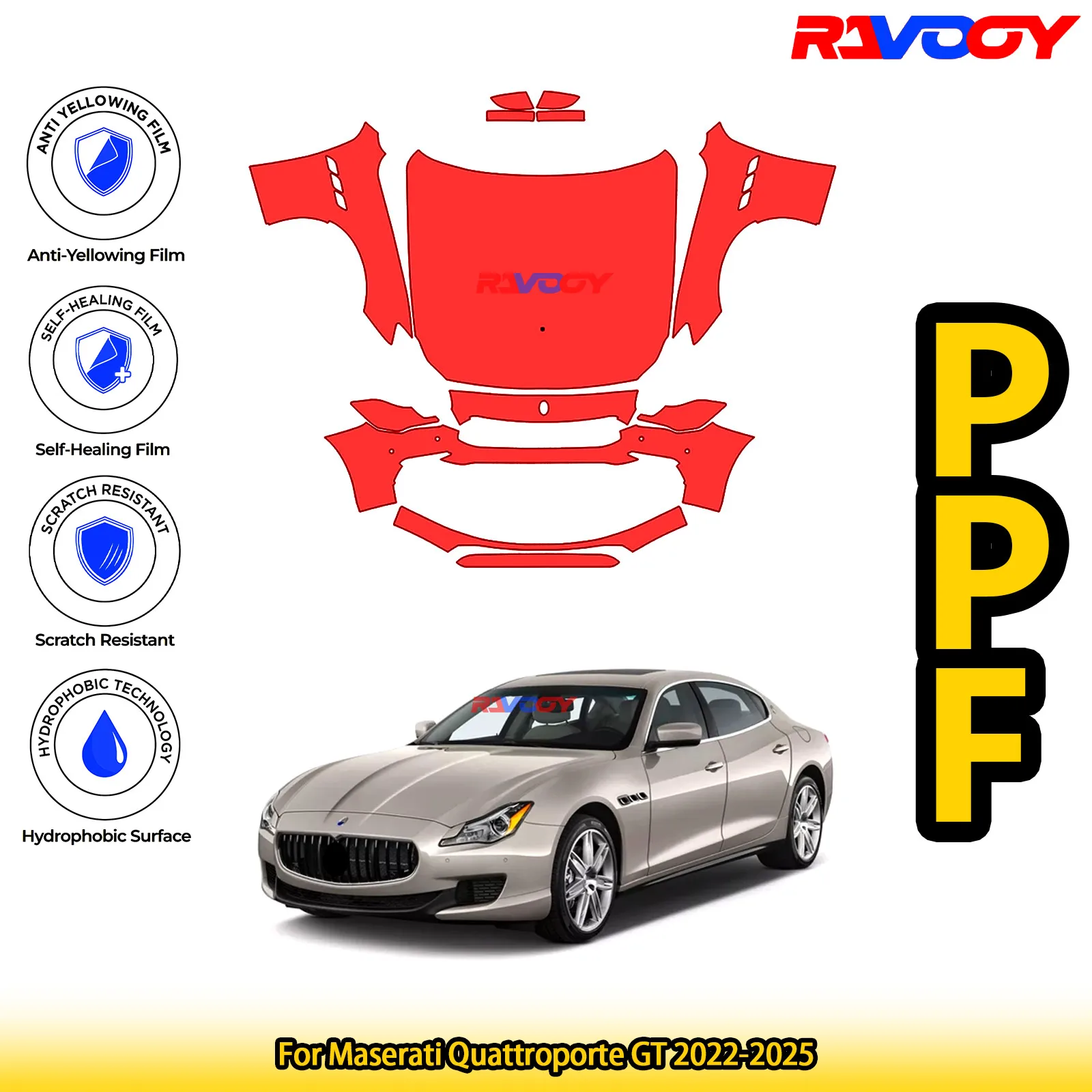 

For Maserati Quattroporte GT 2022-2025 Glossy Matte Black Precut front PPF Kit Paint Protection Film