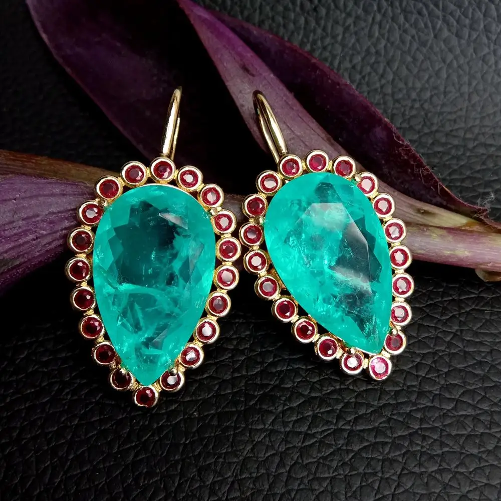 Y·YING Boho Drop Earrings Blue Quartz Fuchsia Cz Teardrop Hook Dangle Earring Jewelry