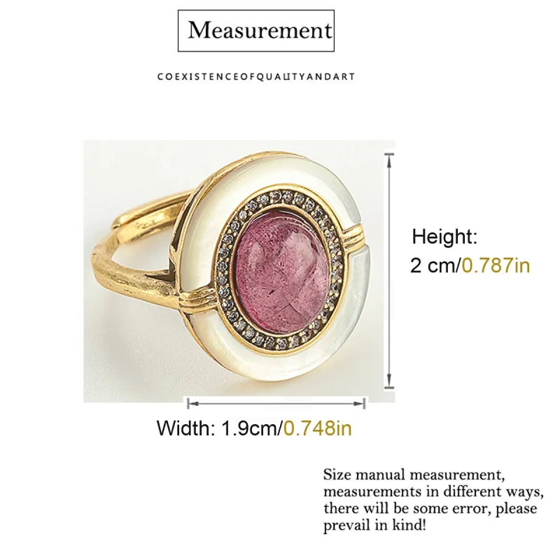 Vintage Glacier Natural Pink Purple Glass Rings Stone Gold Color Rhinestone Finger Antique Jewelry for Woman Anniversary Party
