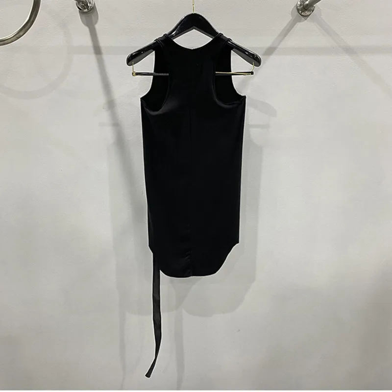 HKSH Spring Summer New Trendy Fashion Casual Solid Color Ribbon Long Tank Tops Tide Chic Fashion Dark Gothic Cotton Vest HK1768