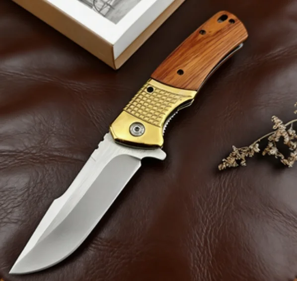 

DA96 Folding Knife Camping Fishing Fruit Knife Brass+Colorful Wood Handle Hunting camping EDC Folding Knife