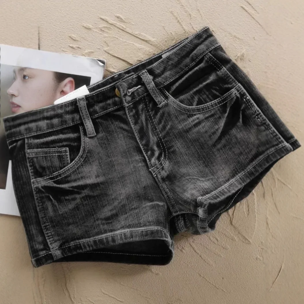 Pantalones vaqueros súper cortos de cintura baja para chica caliente de estilo americano pantalones cortos elásticos Vintage novedad de verano estilo adelgazantes pantalones resistentes al calor
