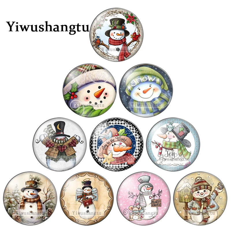 Vintage Cartoon Snowman Christmas Art Paintings 8mm/12mm/20mm/25mm Round photo glass cabochon demo flat back Making findings