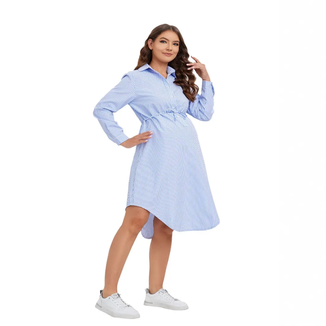 Robe pour femmes enceintes vêtements robes de maternité Photoshoot printemps automne à manches longues maternité rayé chemise vêtements