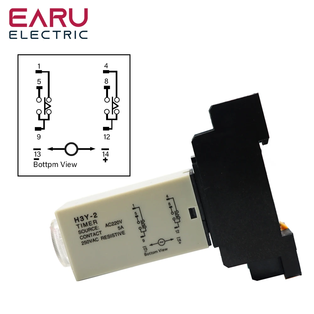 Delay Timer H3Y-2  AC110V AC220V AC380V With Base Socket  Power-on Delay Rotary Knob DPDT 0-60Min Timer Timing Time Relay