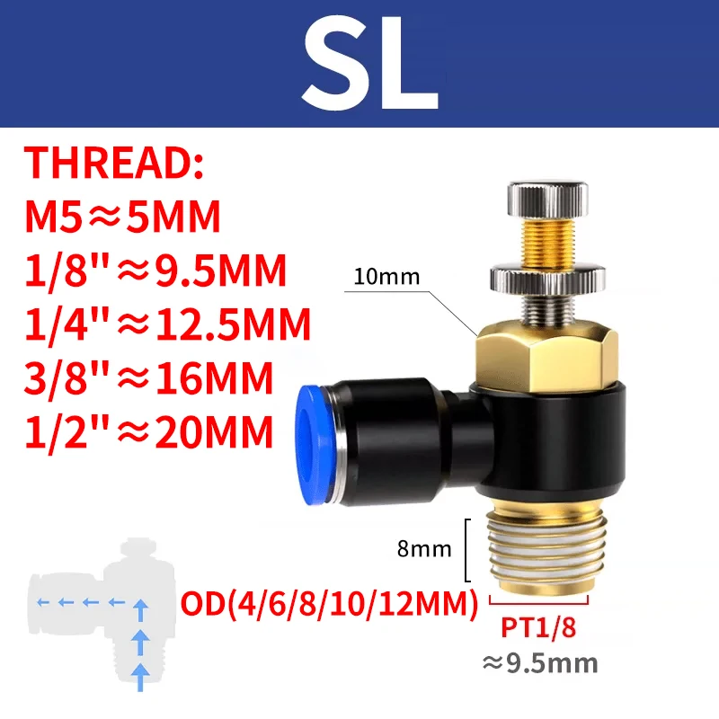 20/50 pcs Pneumatic PC/PCF/PL/PLF Connector 4mm-12mm thread 1/8