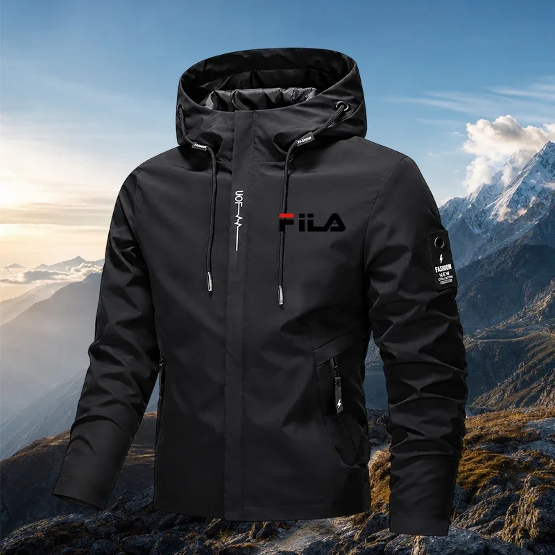 Spring Autumn Black Hooded Lightweight Outdoor Windbreaker Coat