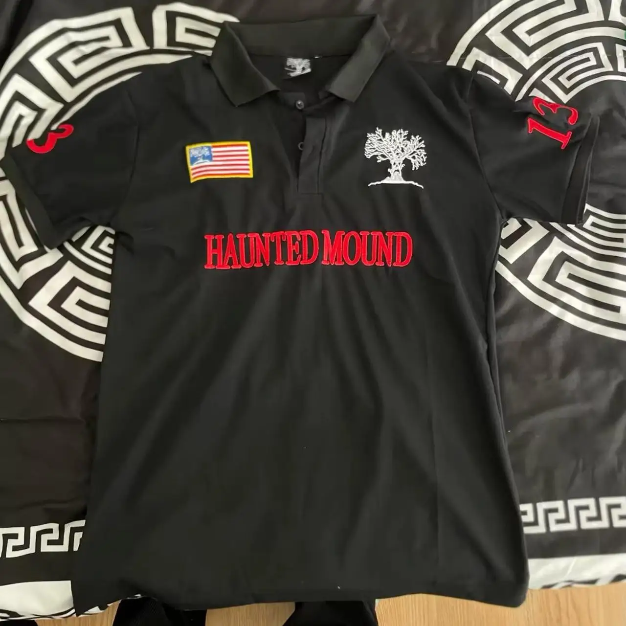 Camiseta con gráficos de fantasmas bordados y letras Y2k, POLO negro y rojo para hombres y mujeres, ropa de calle gótica de manga corta Harajuku Hip Hop