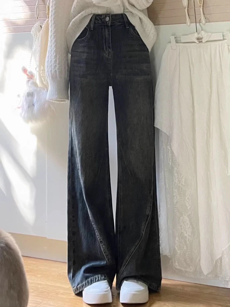 American High Street einfarbig schlanke Frauen Jeans einfache grundlegende lässige Frau Jeans hohe Taille neue Retro blau Flare Hosen weiblich