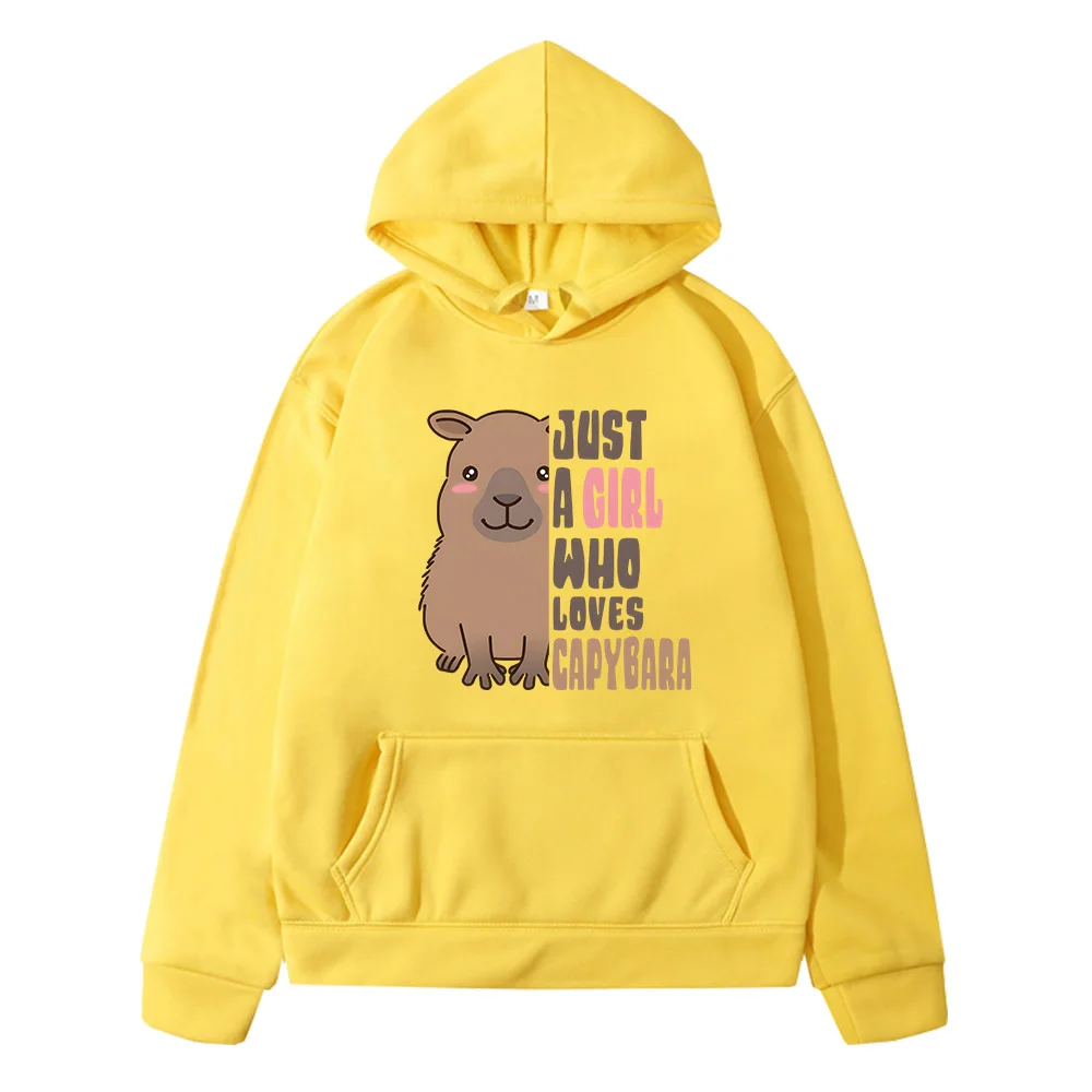 

Just A Girls Who Loves Capybara Cartoon Hoodies Women Kawaii/Cute Harajuku Long Sleeve Sweatshirts Fleece Autumn/Winter Clothes