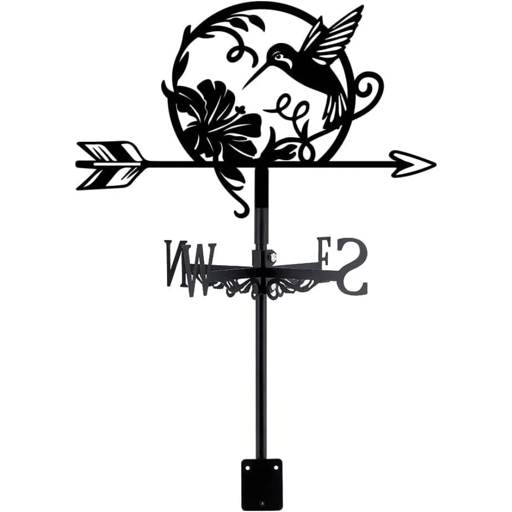 

Hummingbird Weather Vane Bird Flowers Wind Vanes for Yard Metal Weathervane Roof Mount for Gardens Outside Black Weathervanes