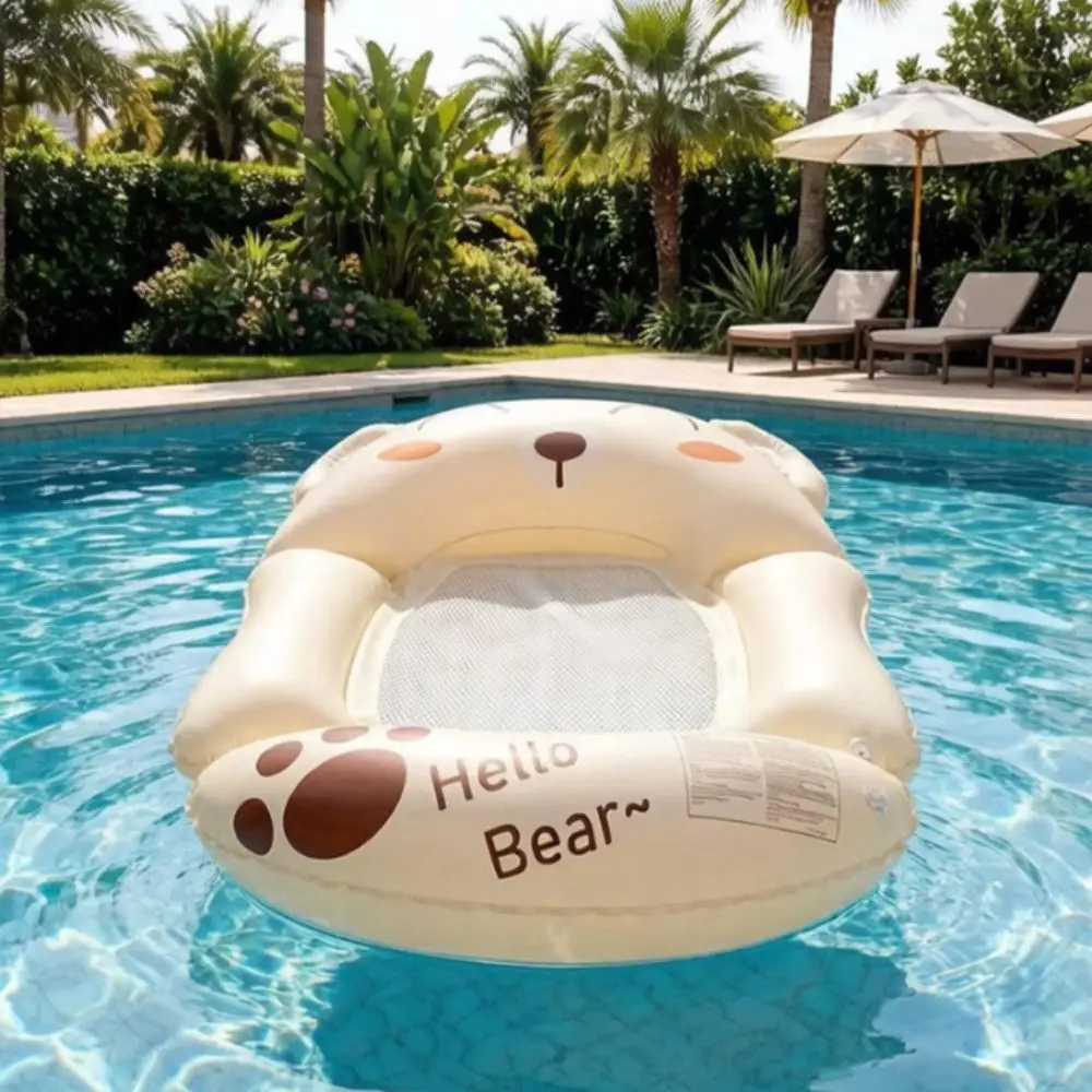 Cartoon Bear Design Inflatable Float Large Size Thickened PVC Floating Bed Foldable 4-Tube Structure Floating Raft Water Park