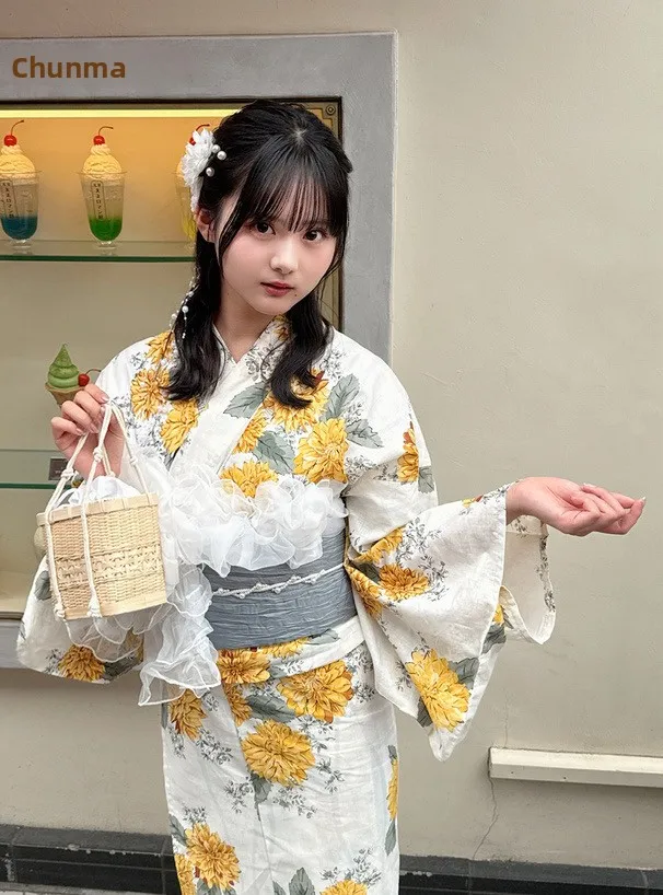 

Traditional Pure Cotton Kimono Robe Women's Two-Piece Bathing Suit Japanese Sle Photoaphy Travel Fireworks Festival