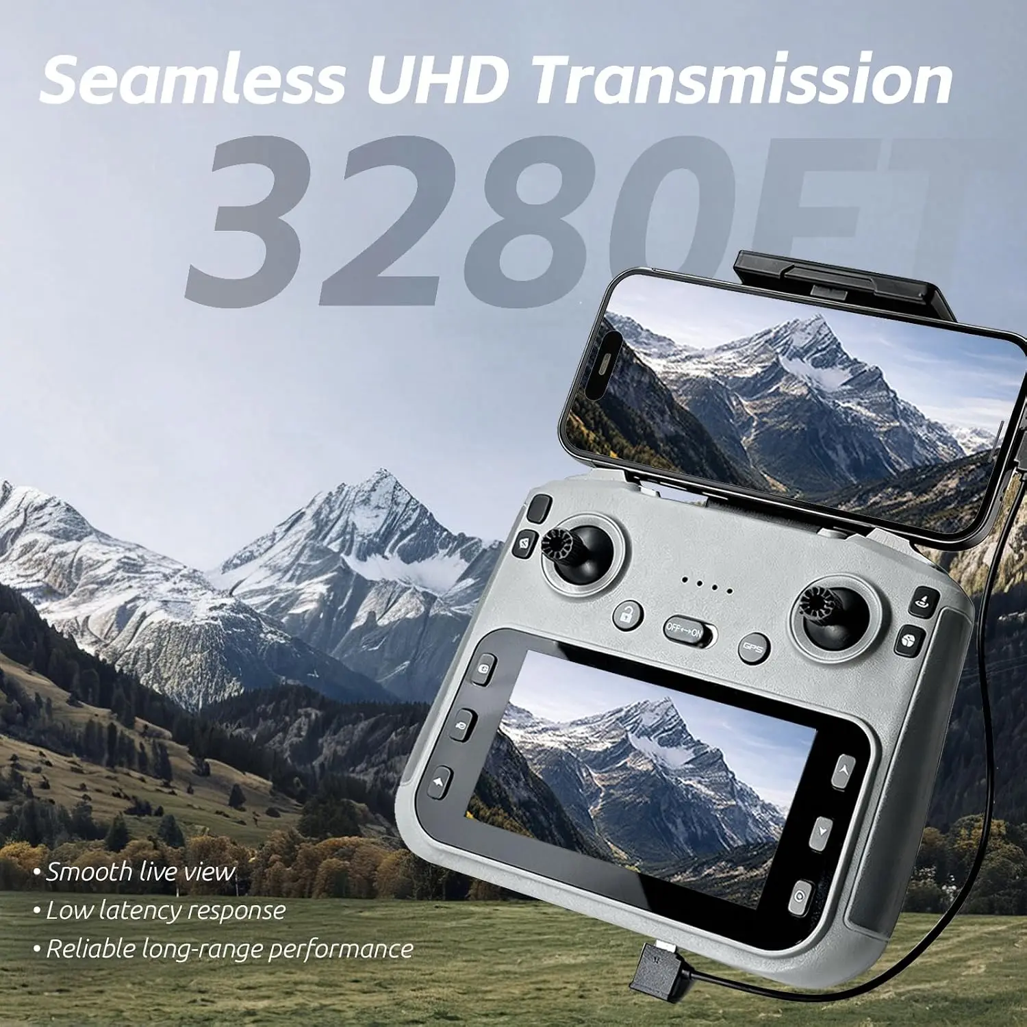 GPS Drone EIS 4K Camera RC Drones 4.5 inch HD Screen Controller Auto Return 3 Batteries 90 min Flight Time 3280 FT Long Control
