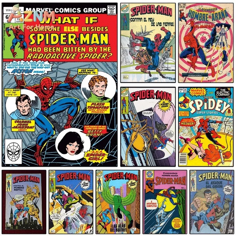 What If Series Vintage Spider‑Man Comic Canvas Wall Art Unframed Canvas Print Retro Marvel Superhero Comic Book Art For Home Liv