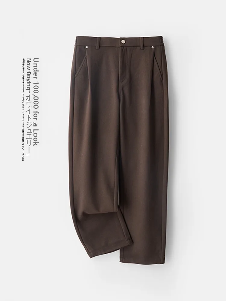 

Теплые шерстяные мужские повседневные брюки: зимняя модная коллекция, ретро-стиль, эластичный пояс, на флисовой подкладке, с трехмерным плиссированным дизайном