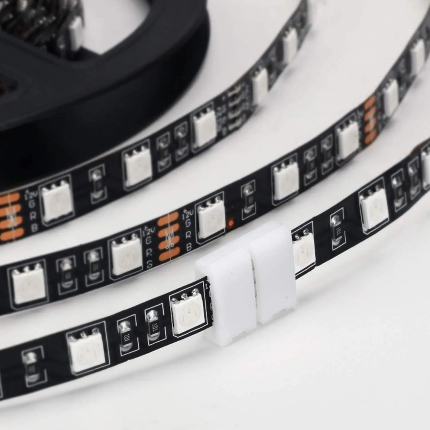 AT05-50Packs 4-Pin RGB LED Light Strip Connectors 10Mm LED Strip Gapless Solderless Adapter Terminal Extension