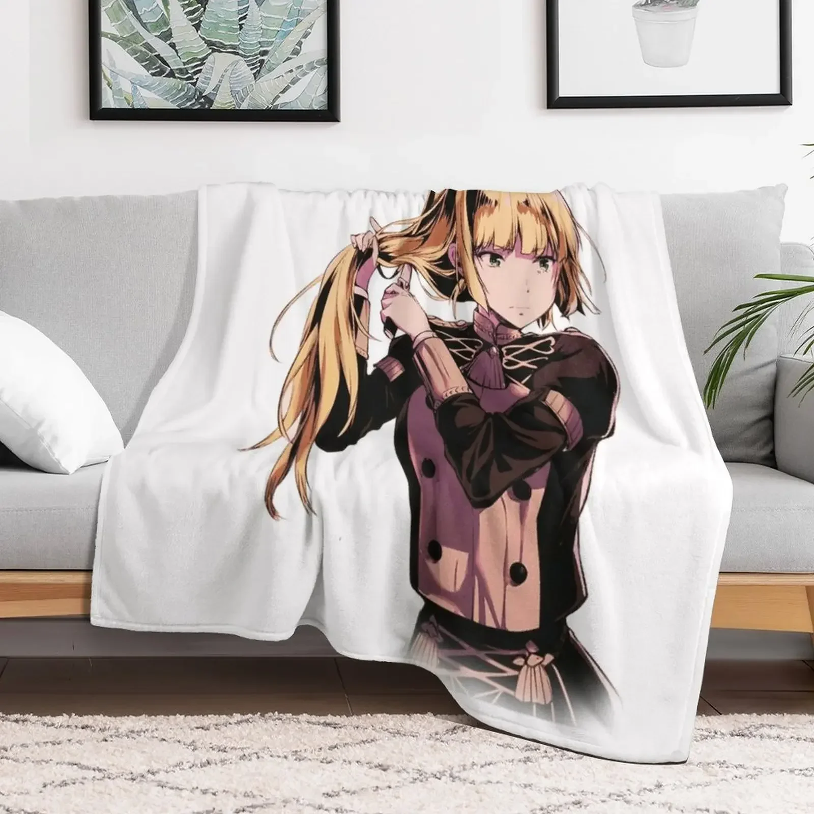 Ingrid from Fire Emblem: Three Houses Trying to Comb her Hair - Videogame Throw Blanket Flannel Winter beds Blankets