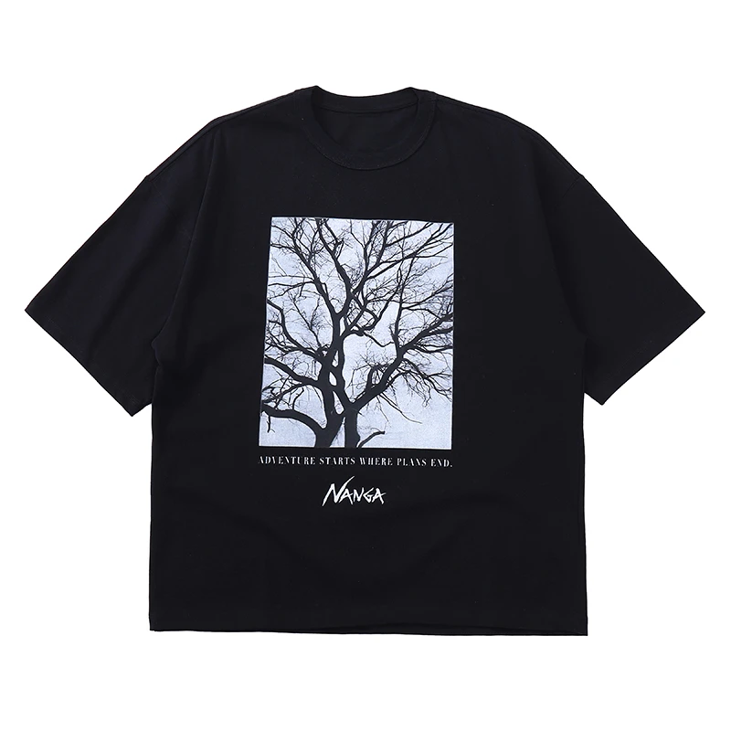 Męska koszulka graficzna z motywem krajobrazu, luźny krój, okrągły dekolt, krótki rękaw, letnia moda.