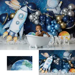First Trip Around the Sun Photography Backdrop Kids Baby Cake Smash Photocall Decors Child Boys 1st Birthday Photo Backgrounds