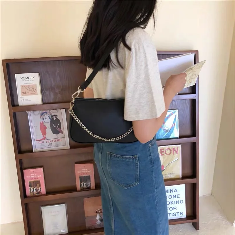 Vintage women Armpit bag luxury designer wide strap shoulder bag  female chain messenger bag leather ladies purses and handbags