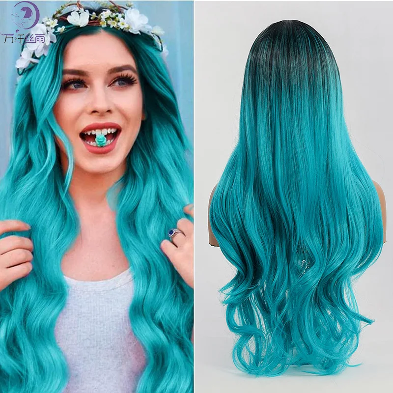 

New chemical fiber wigs European and American wigs medium dyeing long curly hair women's color wigs headgear festival models