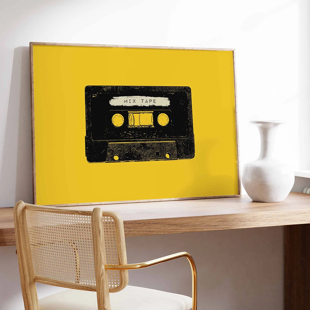 Retro Cassette Tape Record Player 90s 80s Mix Tape Poster Print Vintage Cassette Tape Canvas Painting Art Music Lover Home Decor