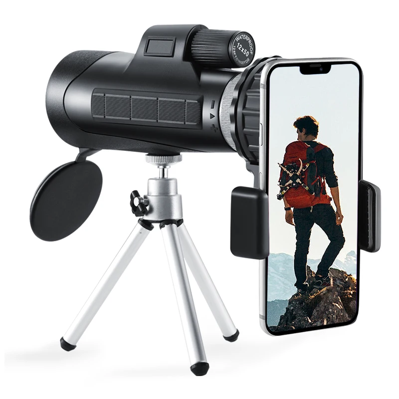 

Монокулярный телескоп 12x50 HD для мобильного телефона с быстрым держателем для смартфона и штативом для наблюдения за птицами