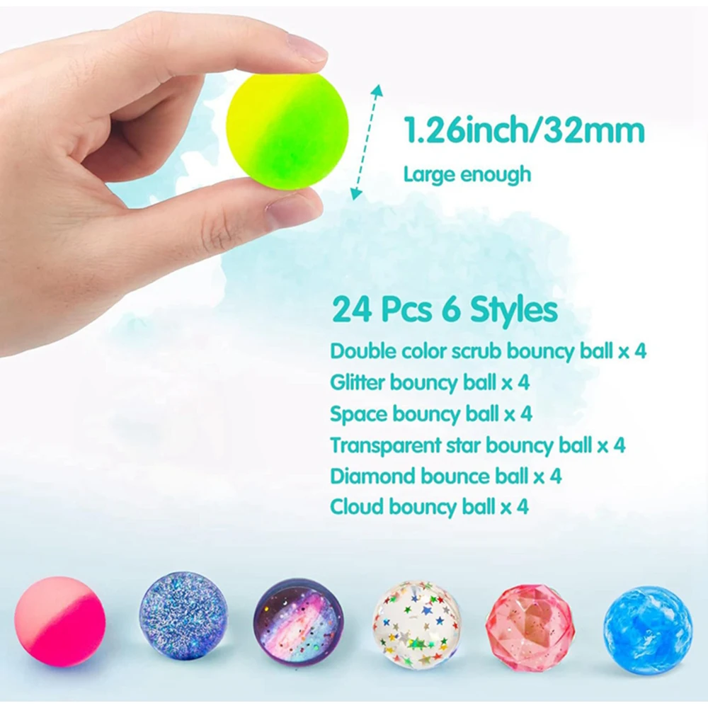 24PCS for Kids Adult Star Planets Bounce Balls 6 Styles Random High Bouncing Balls Toys Party Favors Birthdays Gifts Classroom