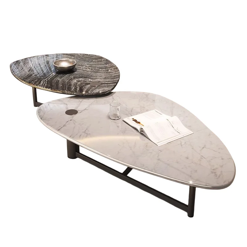 

Premium Italian minimalist coffee table marble luxury stone oval designer special-shaped wabi-sabi coffee table combination