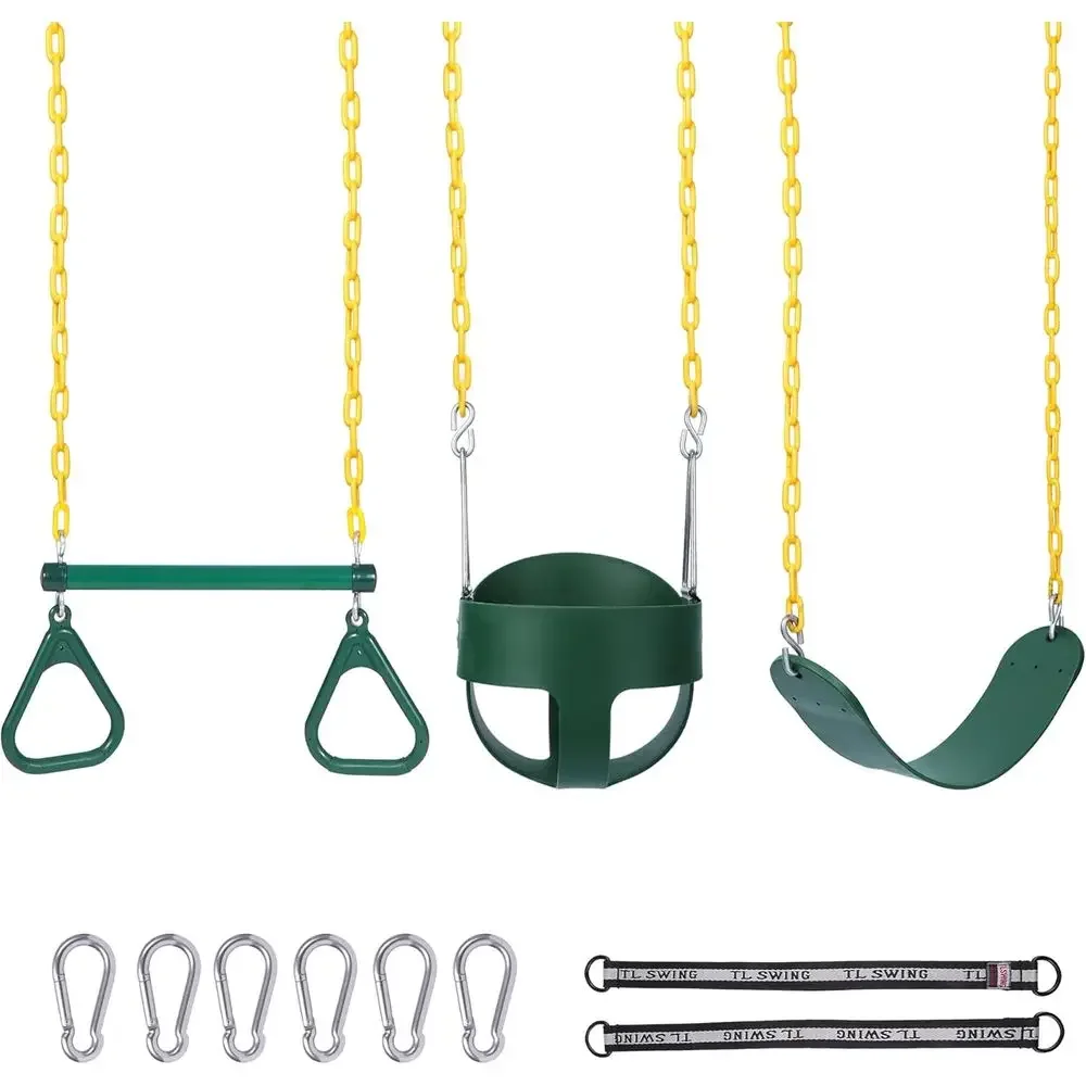 

Outdoor Combo Swing Set with Rings, Belt Seat, Bucket Seat, and Rope Swing for Kids