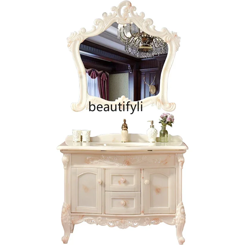 cqyBathroom Cabinet Combination Bathroom Jade Light Luxury Floor-Standing Washstand Wash Basin Cabinet