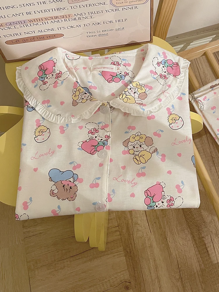 

Mikko Pure Cotton Long Sve Long Pants Doll Collar Soft Girl Japanese Sle Cute Home Clothes Spring Autumn Women's Pyjamas