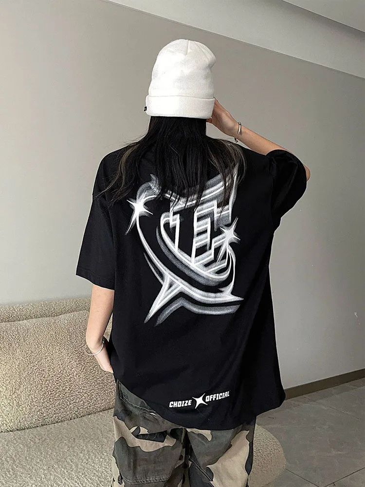 

Oversized Graphic Cotton T-shirts Women Harajuku Hip Hop Style Tees Female Y2k Korean Streetwear White Black Tops