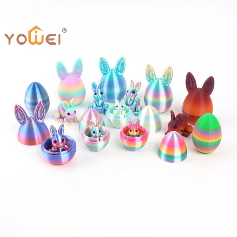 Latest 3D Printed Rabbit Eggs Ornament Animal Model Easter Rabbit Home Desktop Ornament Happy Easter Gift For Kids
