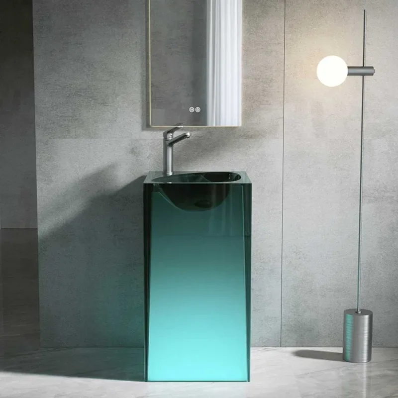 عمود راتينج شفاف فاخر، حوض غسيل متكامل من الأرض إلى السقف، حوض غسيل من نوع عمود الحمام المنزلي في الفندق