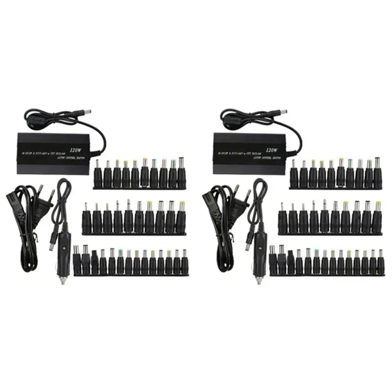 Stylish-2X Universal 120W 34 Tips Car Home Power Supply Adapter For Laptop Notebook EU Plug