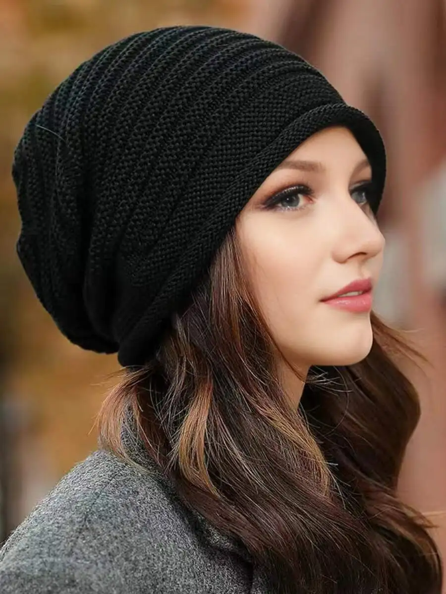 

Four-color striped boho street party acrylic knit winter hat for women
