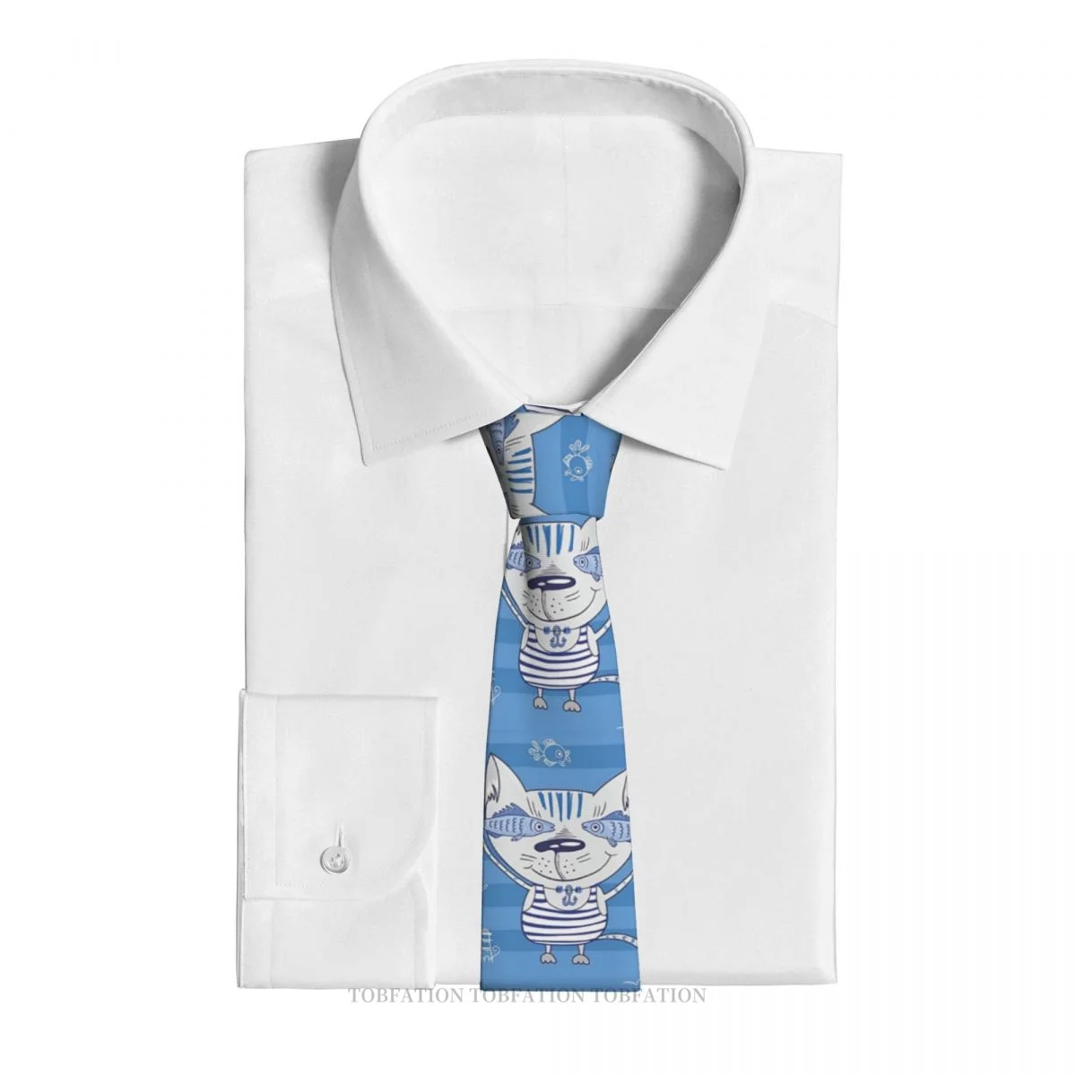 Sea Cat Illustration Classic Men's Printed Polyester 8cm Width Necktie Cosplay Party Accessory