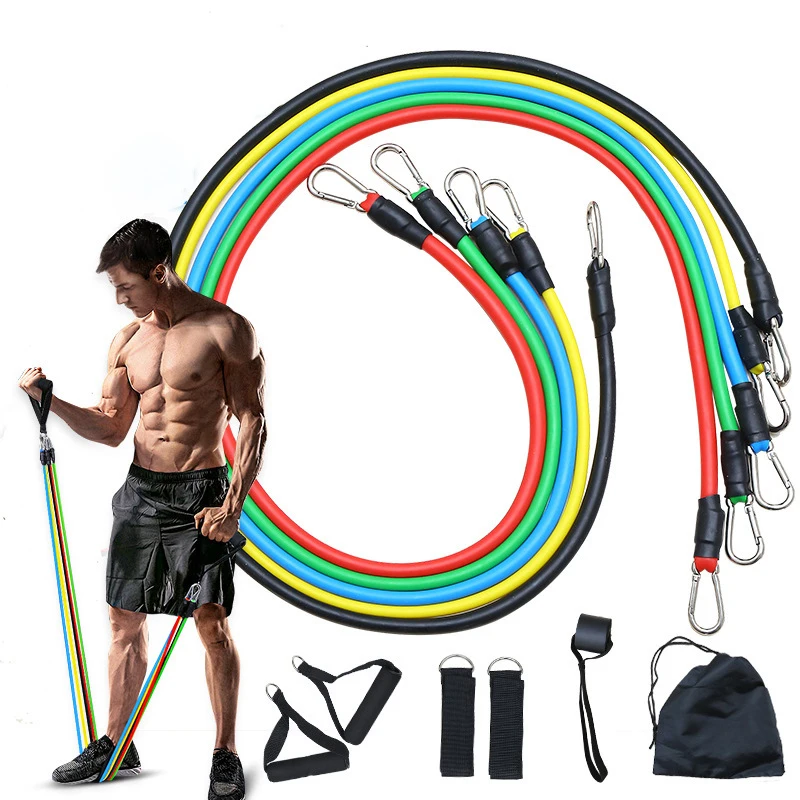 11pcs Resistance Bands Get Fit with Yoga, Pilates, and Gym Exercises for Men & Women Muscle Training Belt Elastic